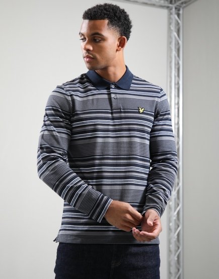 Lyle & Scott Multi Stripe Long Sleeve Polo Shirt Dark Navy