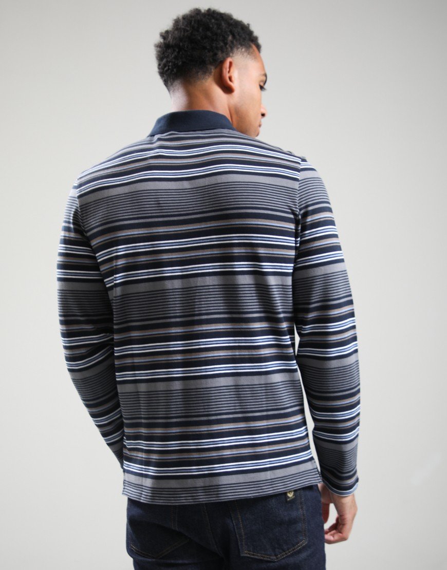 Lyle & Scott Multi Stripe Long Sleeve Polo Shirt Dark Navy