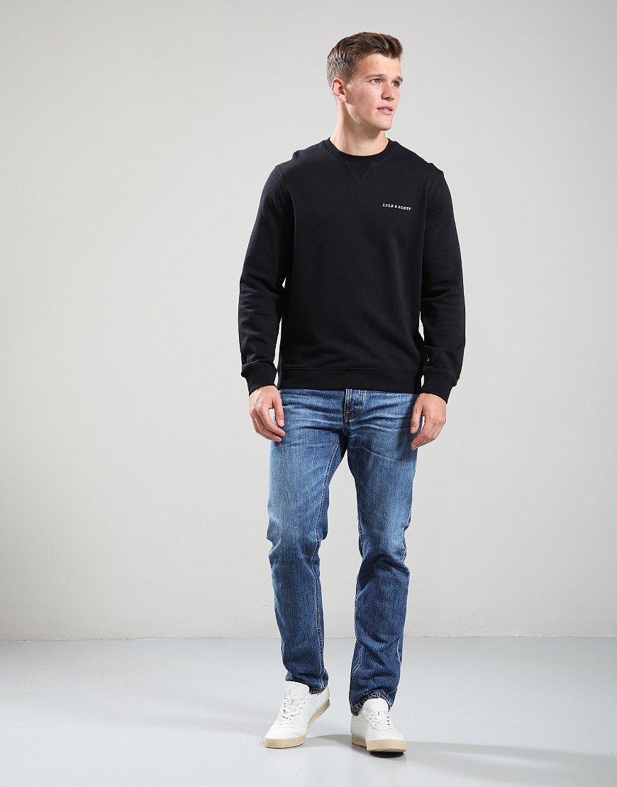 Lyle & Scott Loopback Embroidered Crew Sweat Jet Black/White