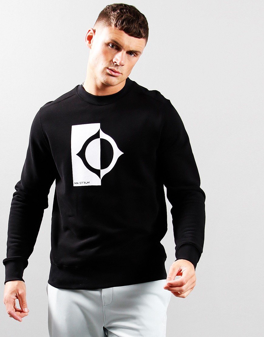 Crew Neck Ma Strum Black Hoodie Compass Print Crew Sweat Jet