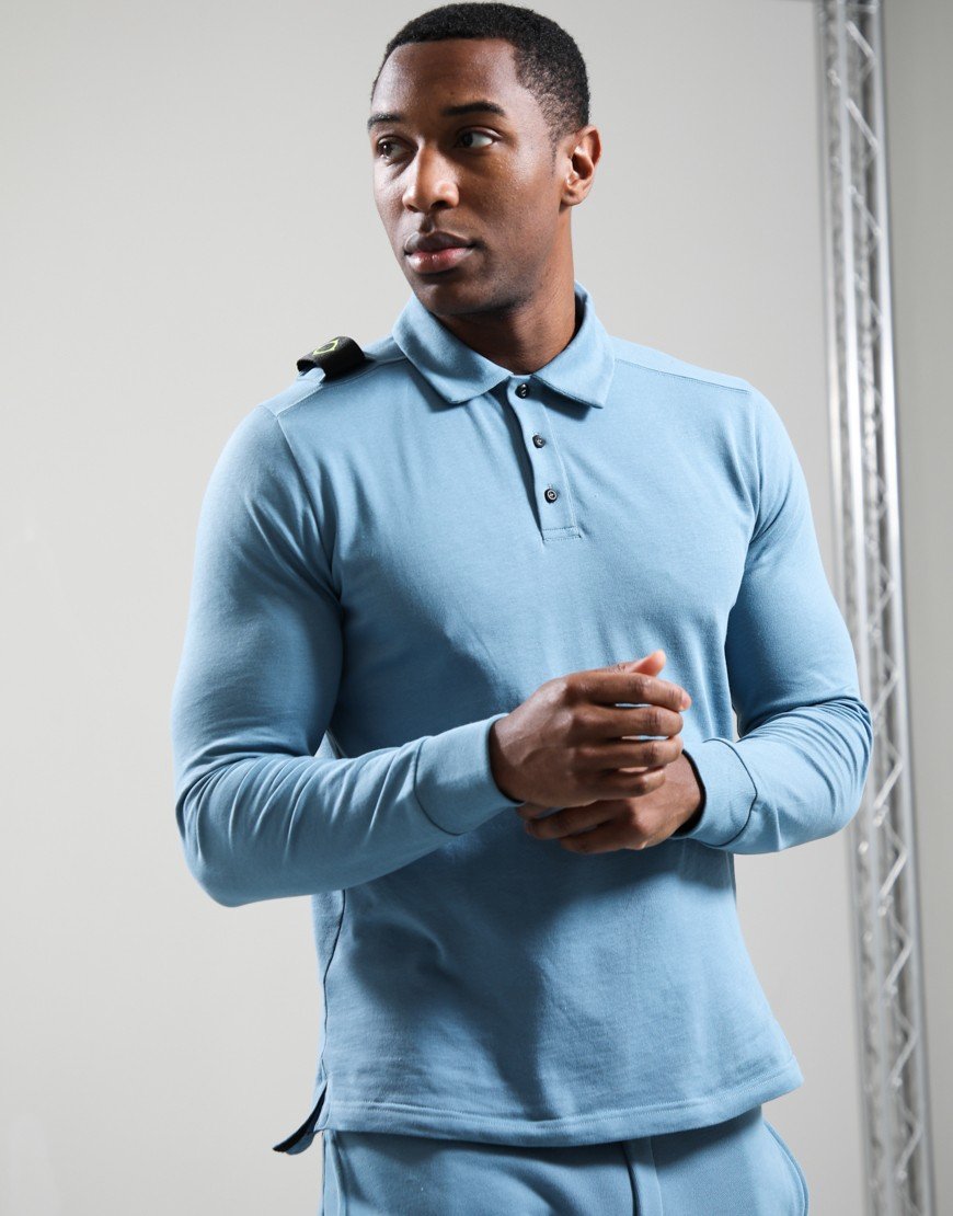 MA.Strum Crest Long Sleeve Jersey Polo Shirt Aegean Blue