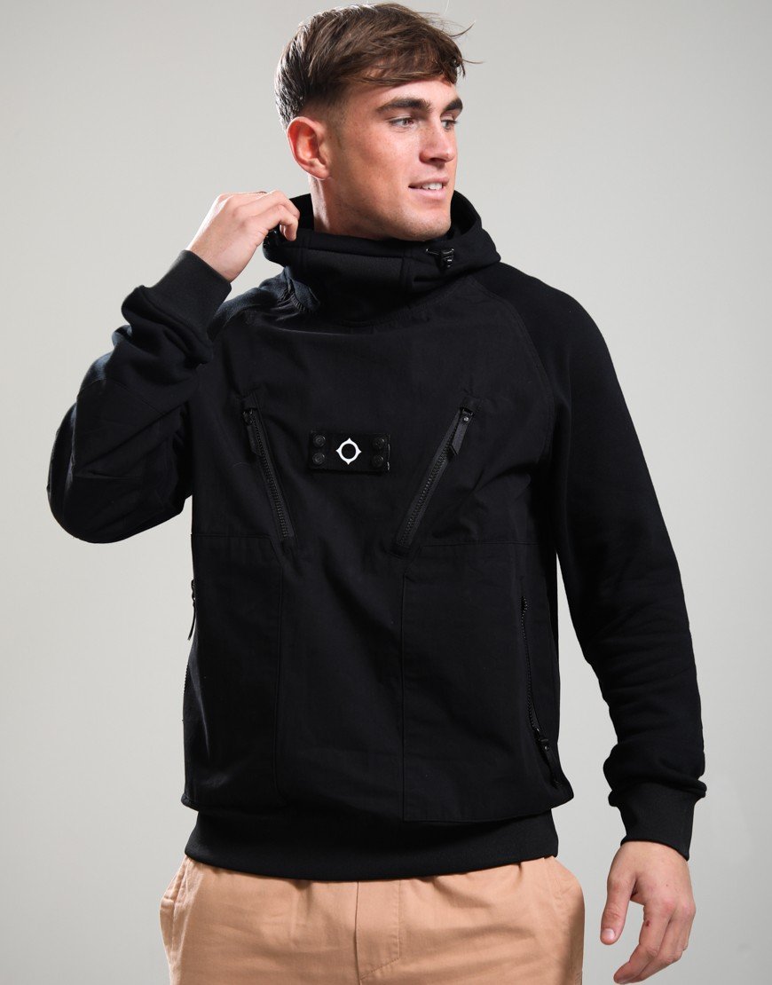 MA.Strum Hooded Mix Media Sweat Jet Black