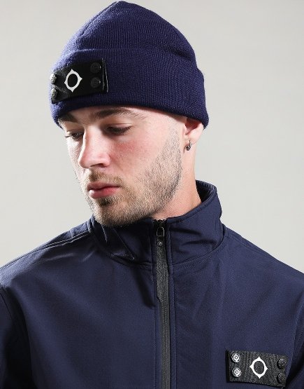MA.Strum Knitted Badge Beanie Ink Navy