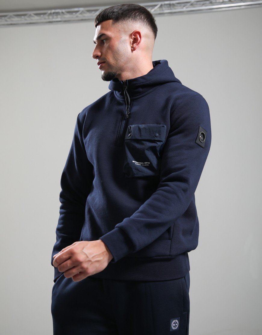 Marshall Artist Centro 1/4 Zip Hooded Sweat Navy