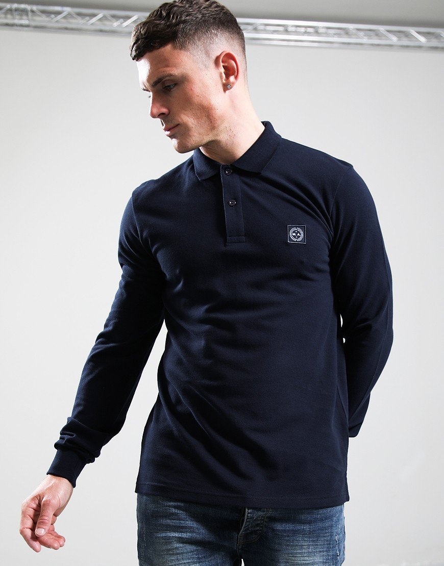 Marshall Artist Marchio Long Sleeve Polo Shirt Navy
