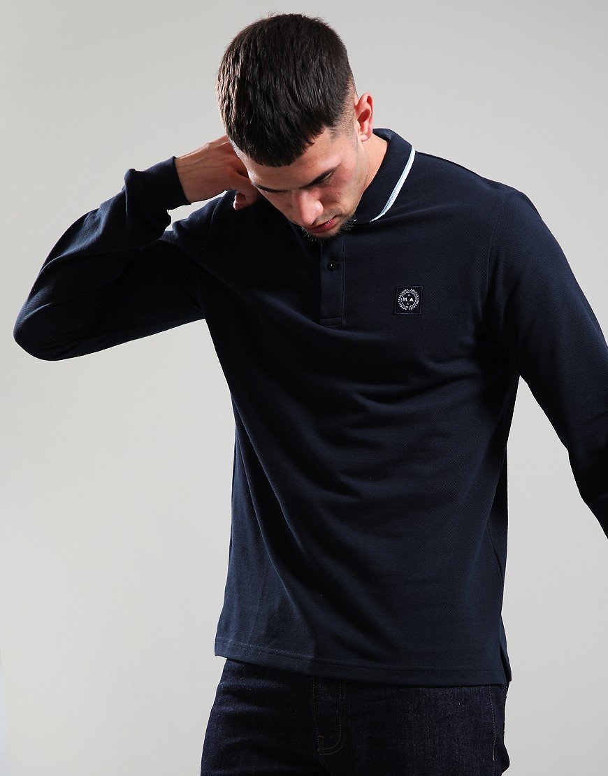 Marshall Artist Siren Long Sleeve Tipped Polo Shirt Navy