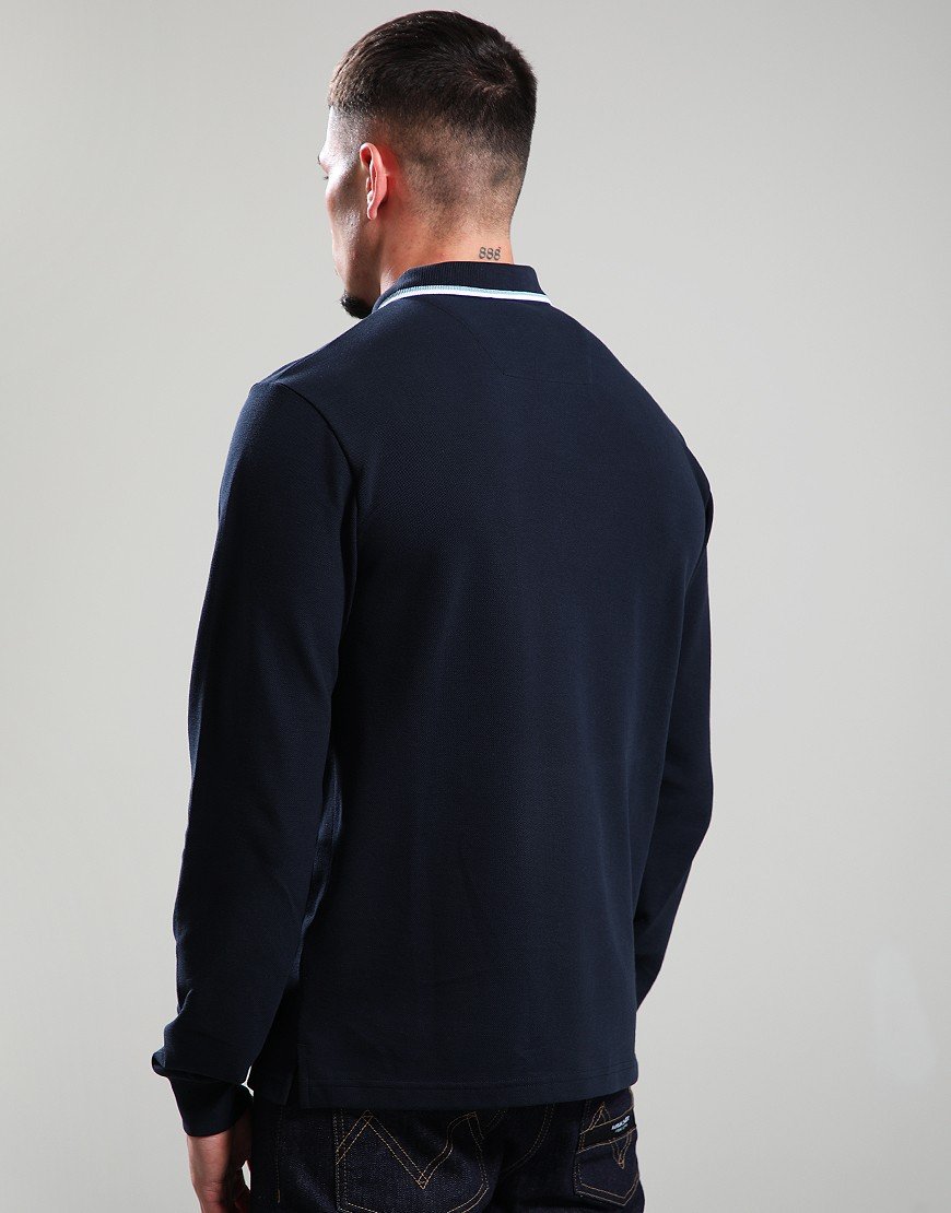 Marshall Artist Siren Long Sleeve Tipped Polo Shirt Navy