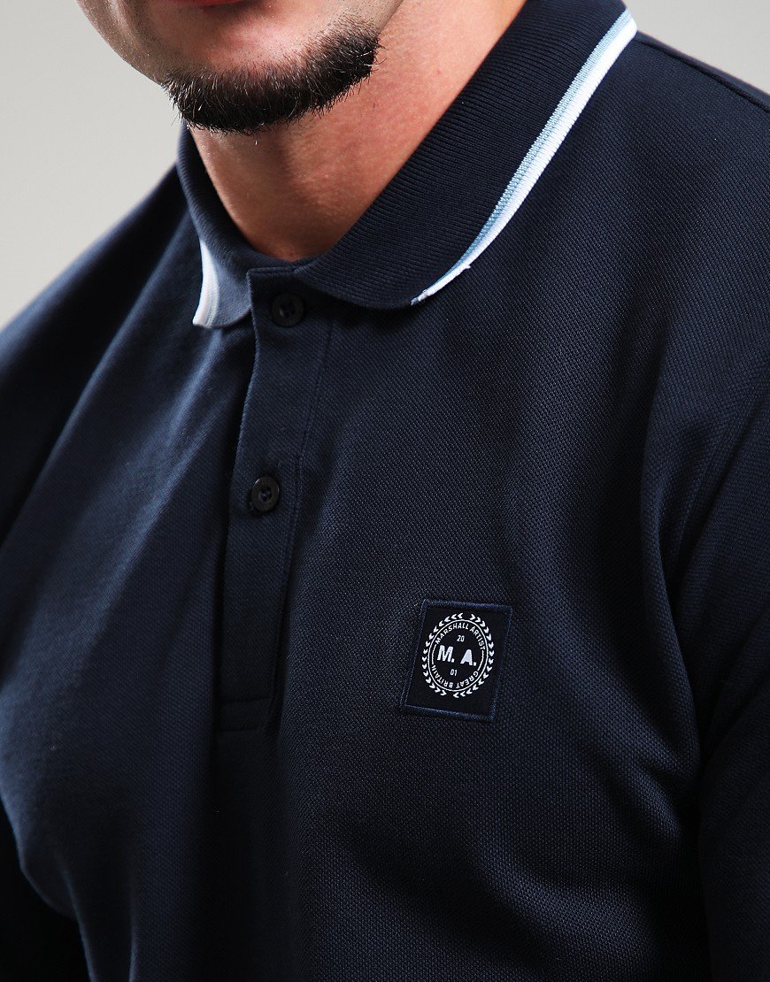 Marshall Artist Siren Long Sleeve Tipped Polo Shirt Navy