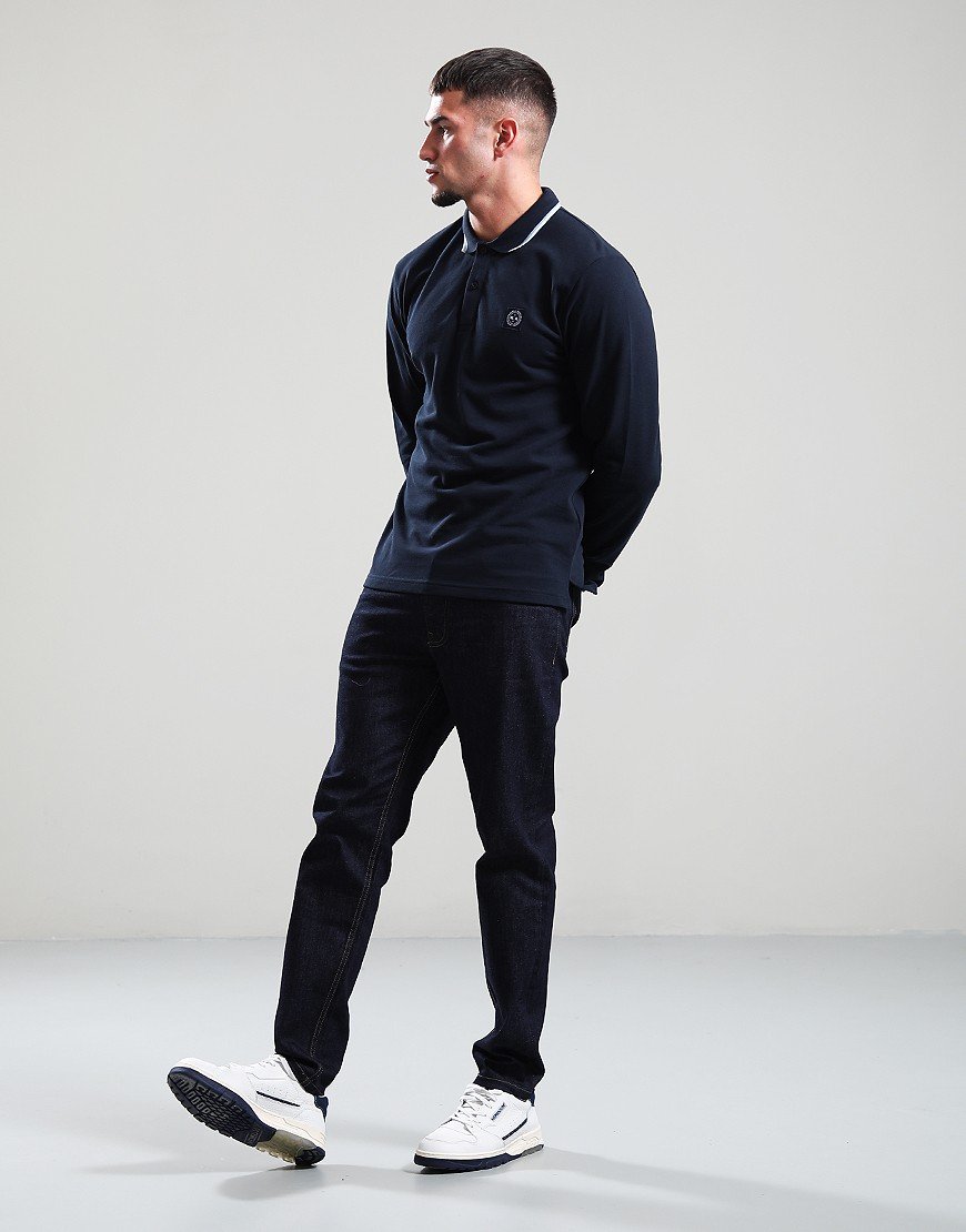 Marshall Artist Siren Long Sleeve Tipped Polo Shirt Navy