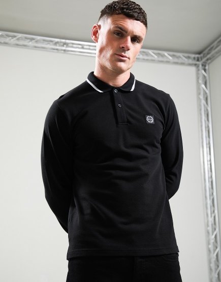 Marshall Artist Siren Long Sleeved Tipped Polo Shirt Black