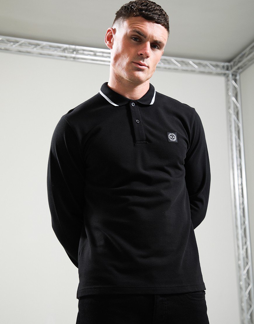 Marshall Artist Siren Long Sleeved Tipped Polo Shirt Black