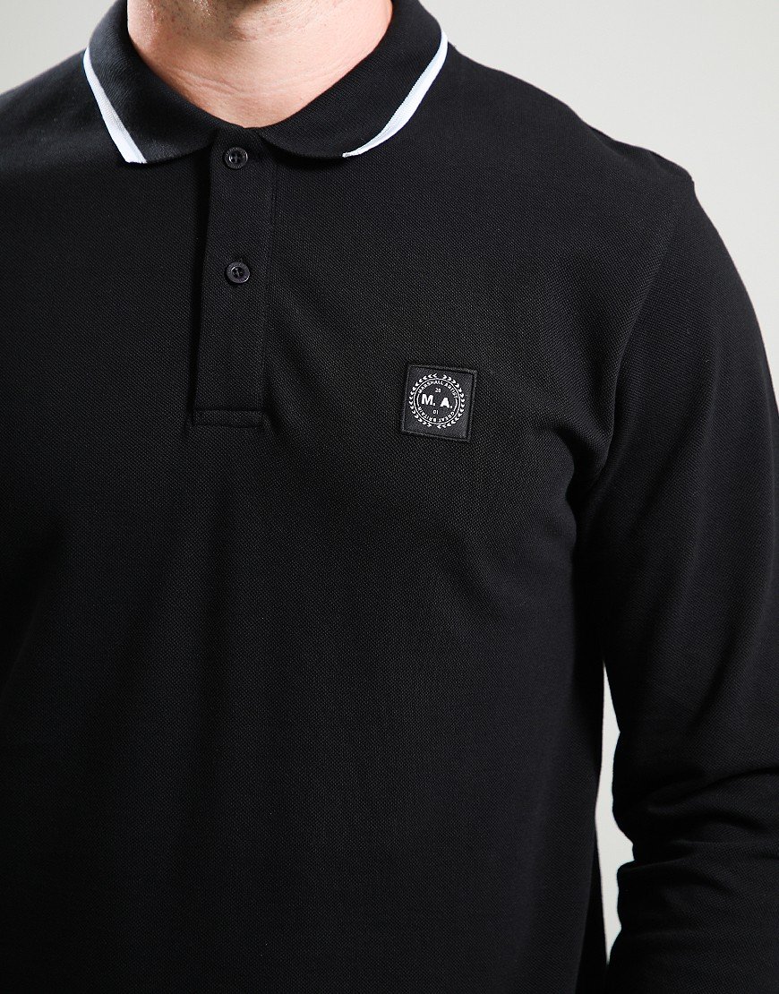 Marshall Artist Siren Long Sleeved Tipped Polo Shirt Black