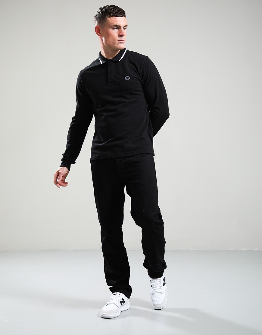 Marshall Artist Siren Long Sleeved Tipped Polo Shirt Black