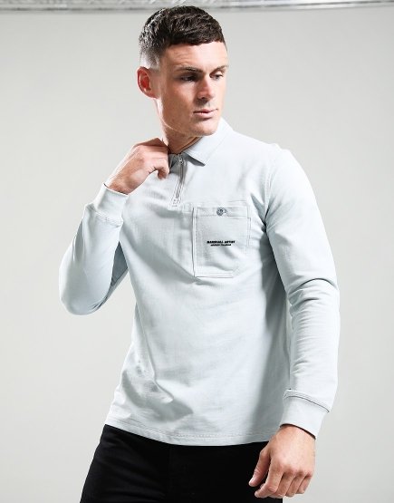 Marshall Artist Stratton Long Sleeve Polo Shirt Ghost Grey
