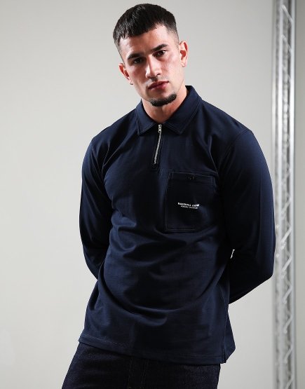 Marshall Artist Stratton Long Sleeve Polo Shirt Navy