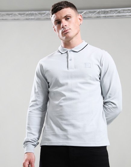 Marshall Artist Siren Long Sleeve Tipped Polo Shirt Ghost Grey
