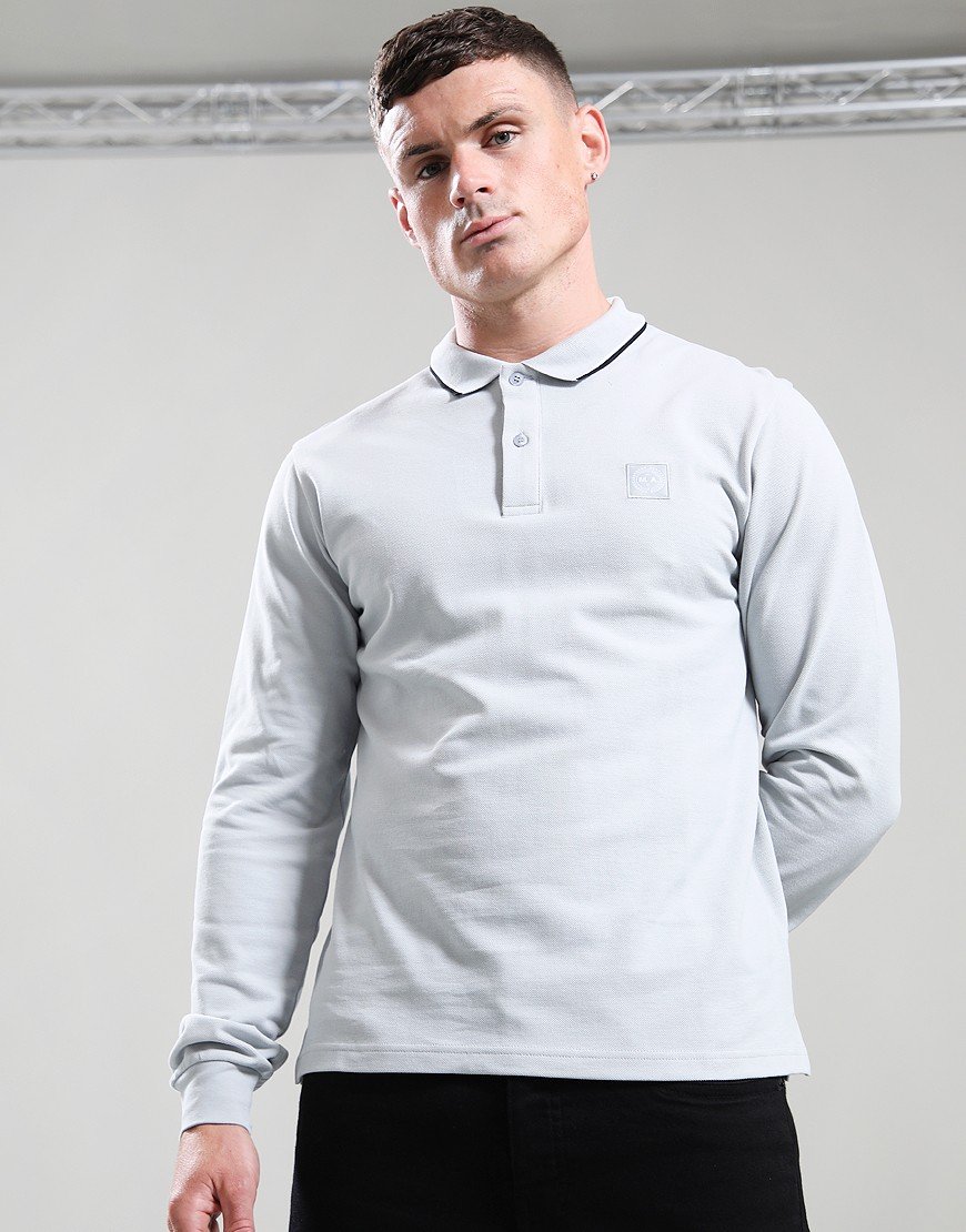 Marshall Artist Siren Long Sleeve Tipped Polo Shirt Ghost Grey