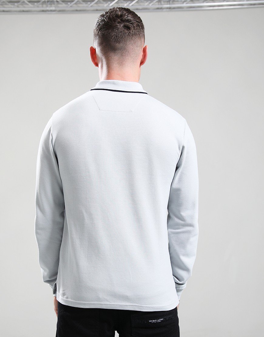 Marshall Artist Siren Long Sleeve Tipped Polo Shirt Ghost Grey