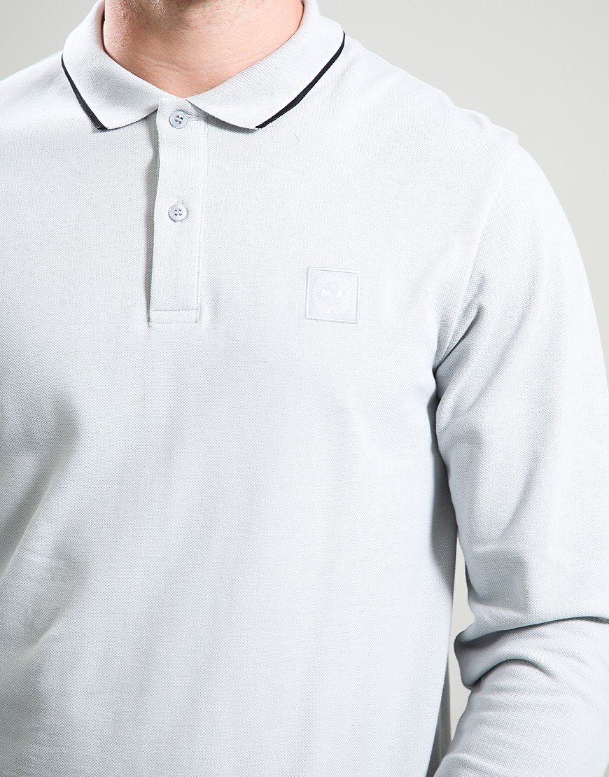 Marshall Artist Siren Long Sleeve Tipped Polo Shirt Ghost Grey