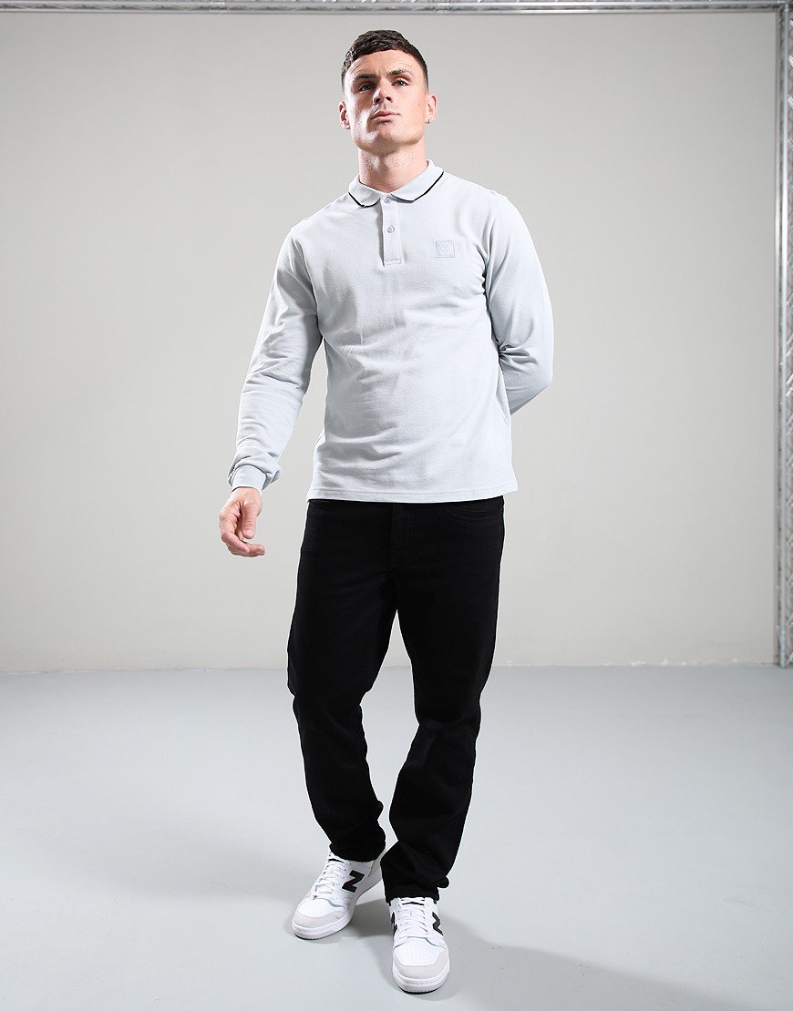Marshall Artist Siren Long Sleeve Tipped Polo Shirt Ghost Grey