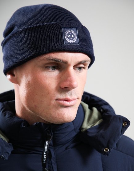 Marshall Artist Woven Badge Knit Beanie Navy