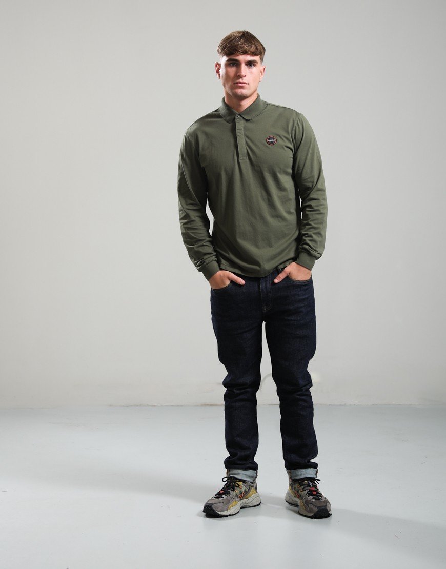 Napapijri E-Badge Long Sleeve Polo Shirt Olive Night G1F