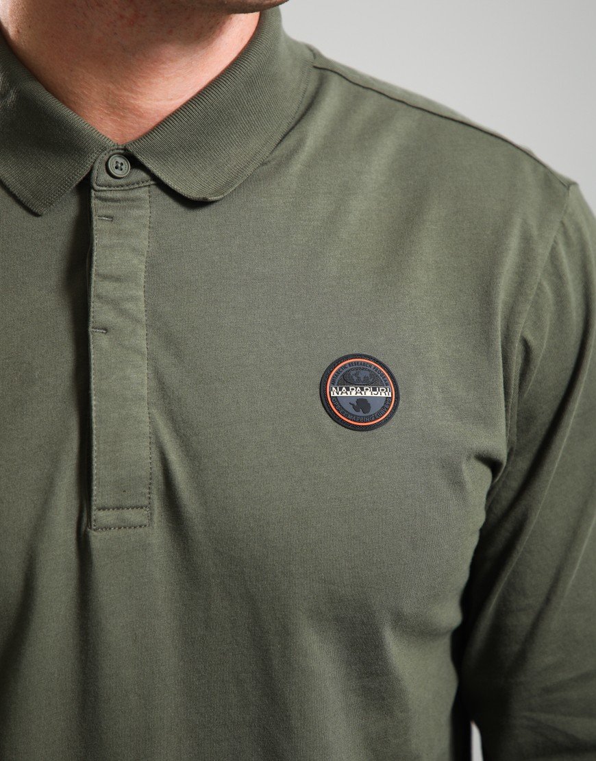 Napapijri E-Badge Long Sleeve Polo Shirt Olive Night G1F