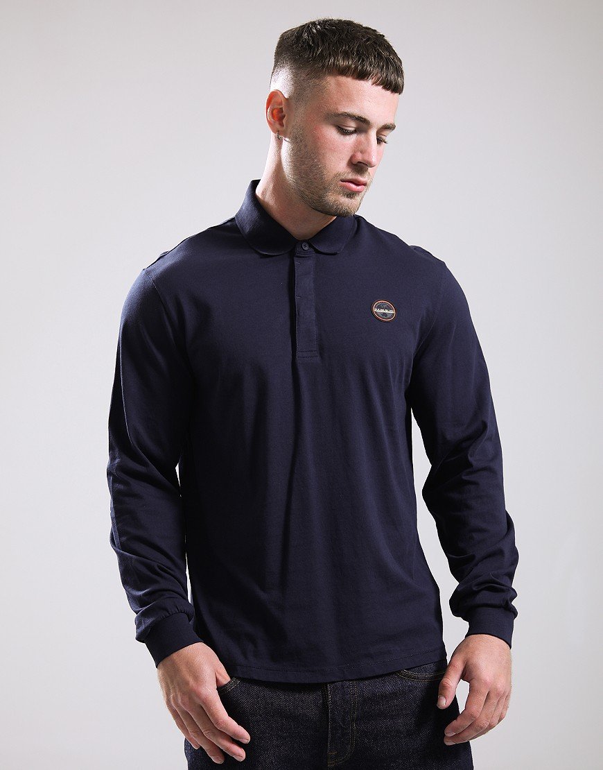 Napapijri E-Badge Long Sleeve Polo Shirt Blu Marine