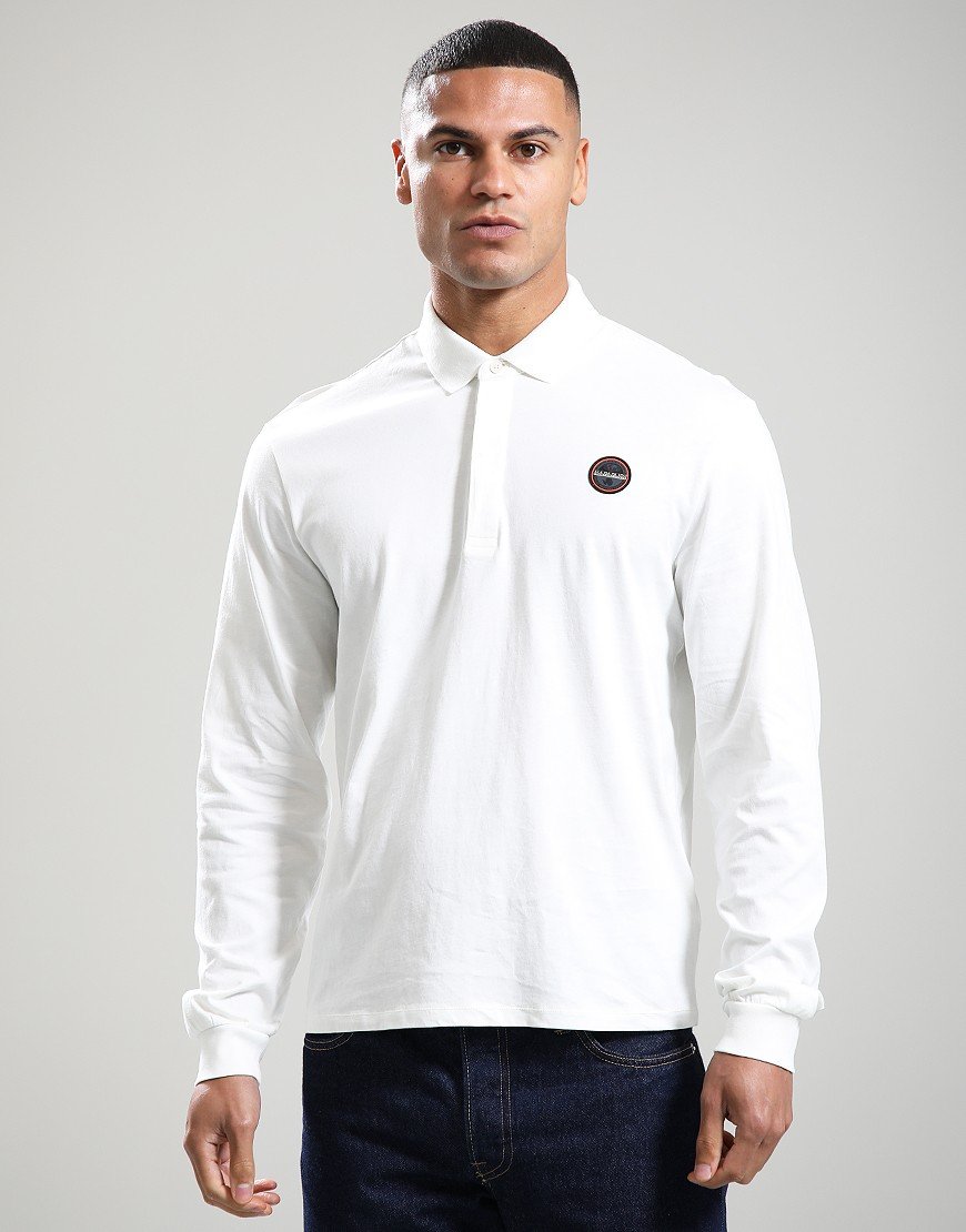 Napapijri E-Badge Long Sleeve Polo Shirt White Heron