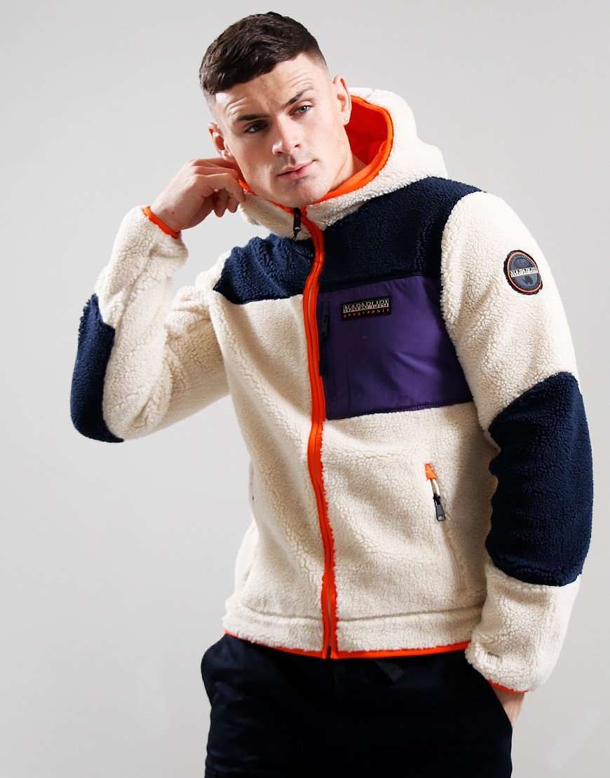 Napapijri Yupik 3 Full Zip Hooded Fleece White Navy