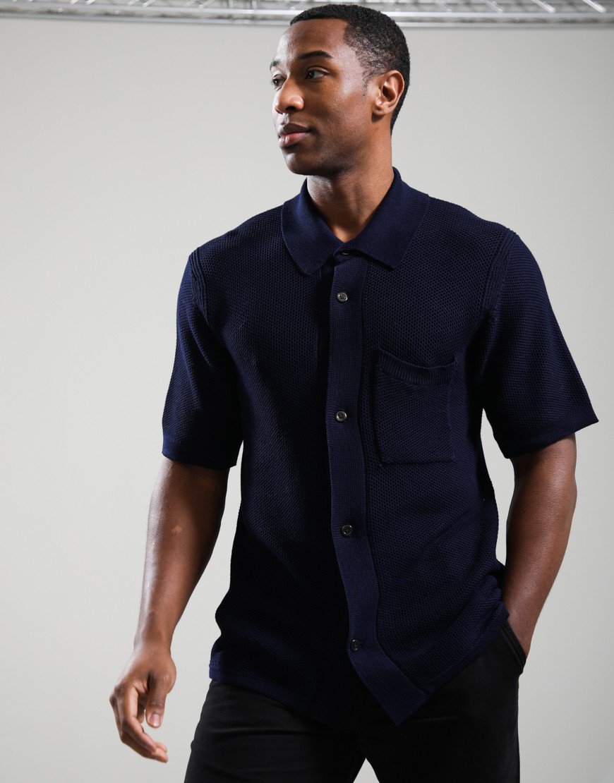 Norse Projects Fredensborg Mercerised Knitted Shirt Dark Navy