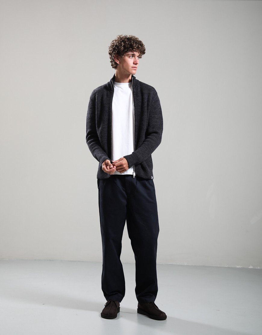Norse Projects Hagen Wool Cotton Rib Full Zip Knit Dark Grey Melange