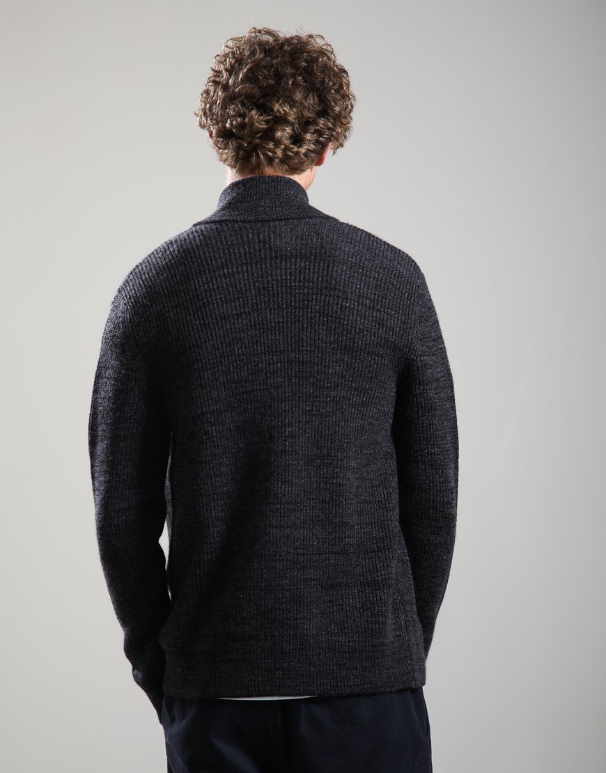 Norse Projects Hagen Wool Cotton Rib Full Zip Knit Dark Grey Melange