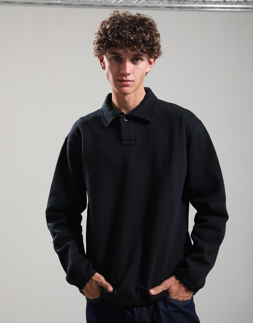 Norse Projects Hjartdal Brushed Diagonal Cotton Fleece Polo Shirt Black