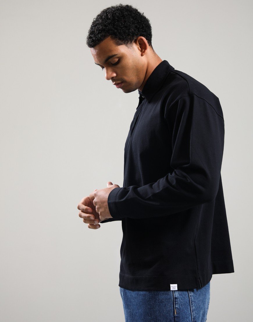 Norse Projects Isefjord Compact Long Sleeve Polo Shirt Black