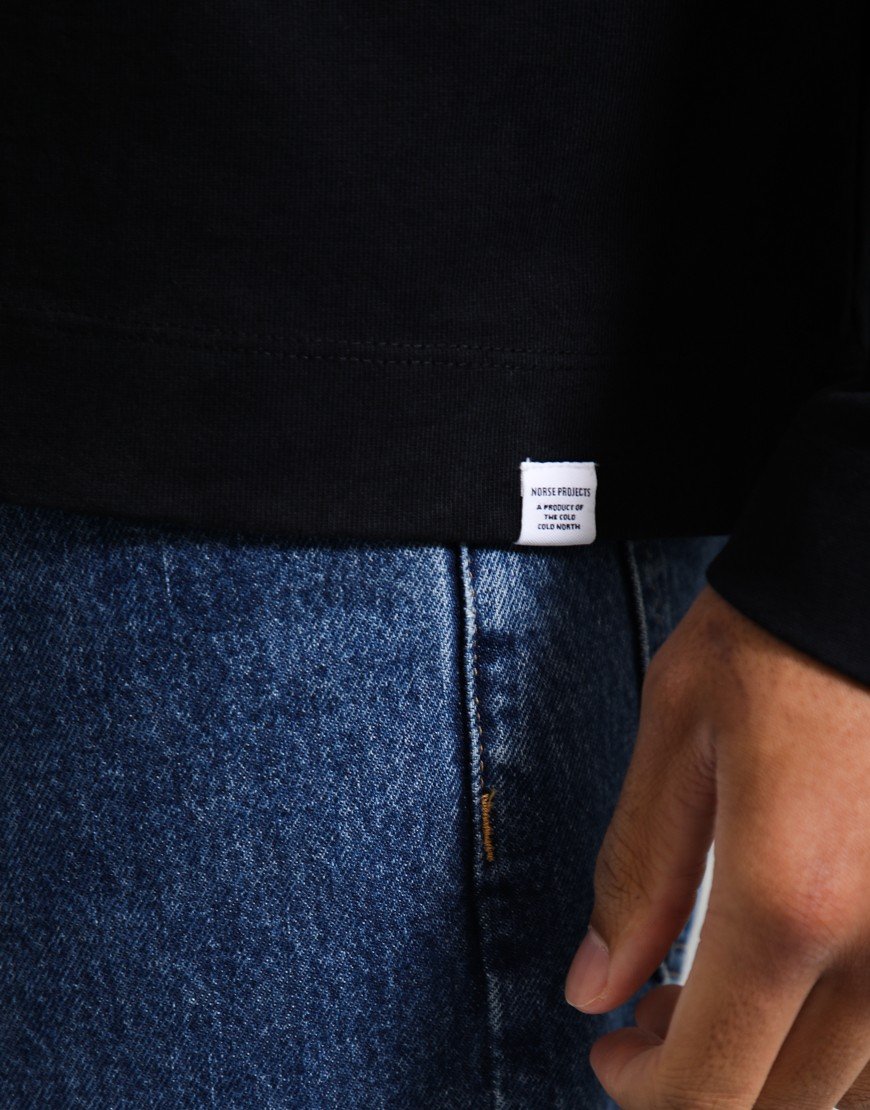 Norse Projects Isefjord Compact Long Sleeve Polo Shirt Black