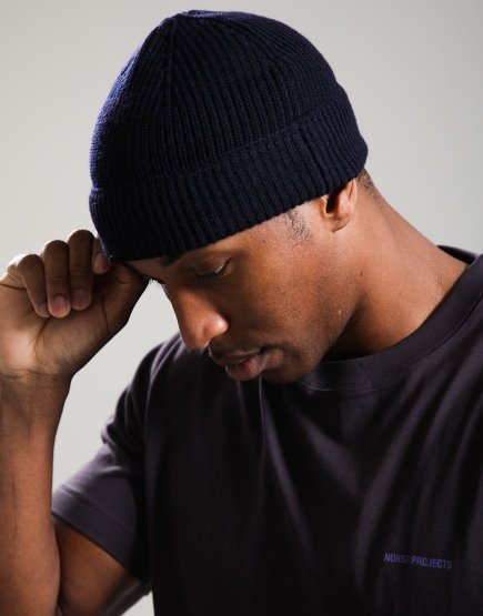 Norse Projects Wool Cotton Rib Beanie Dark Navy