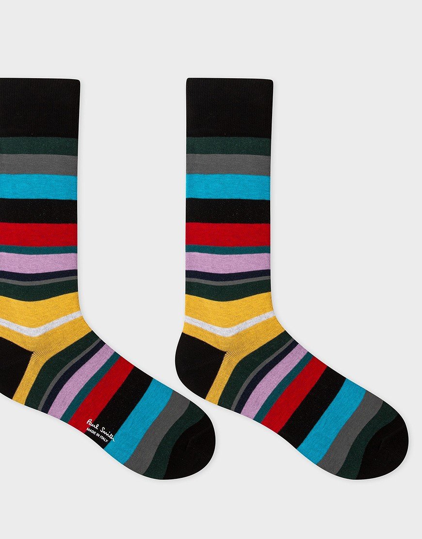 thumbnail image 2 of Paul Smith Multi Stripe Men's Black Cotton Socks – Made In Italy, Mid Calf, 86% Cotton, One Size 2 of 2