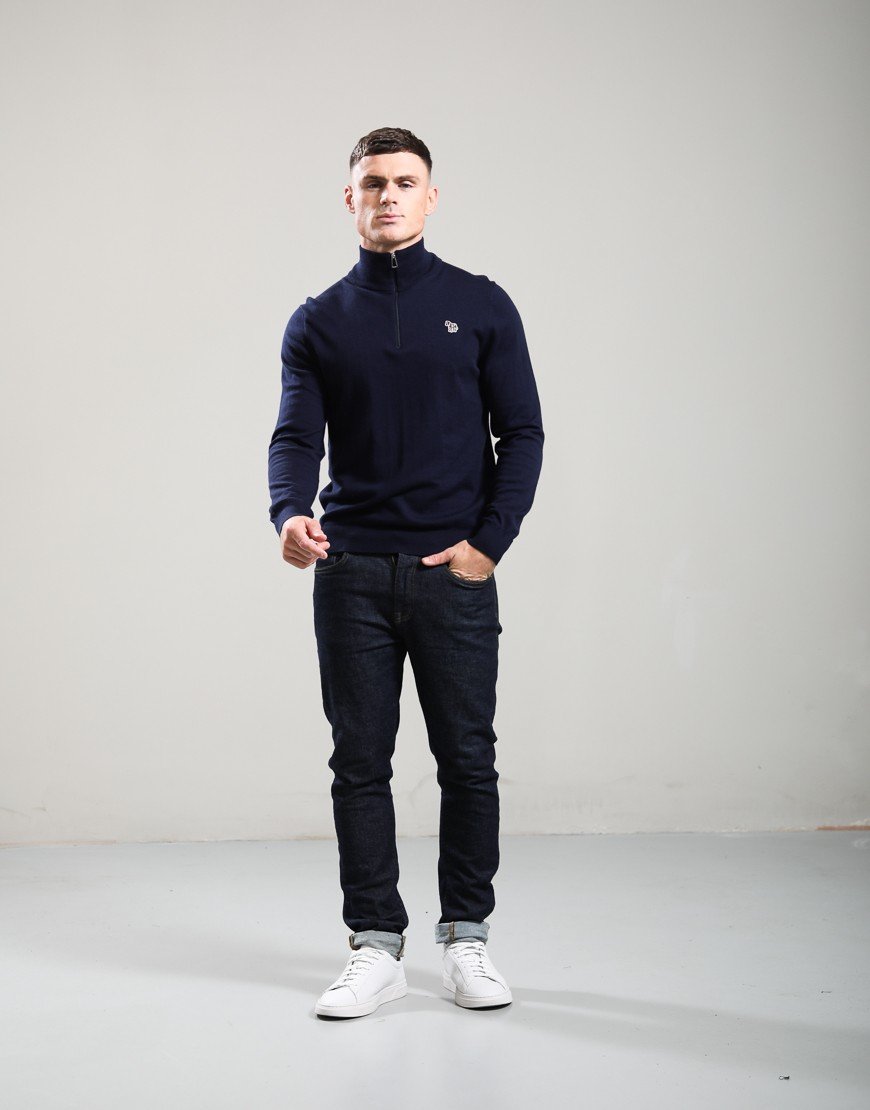 Paul Smith Zebra Logo Quarter Zip Knit Very Dark Navy