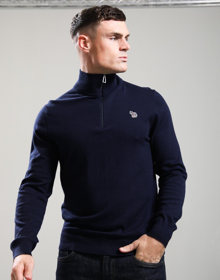 Paul Smith Zebra Logo Quarter Zip Knit Very Dark Navy