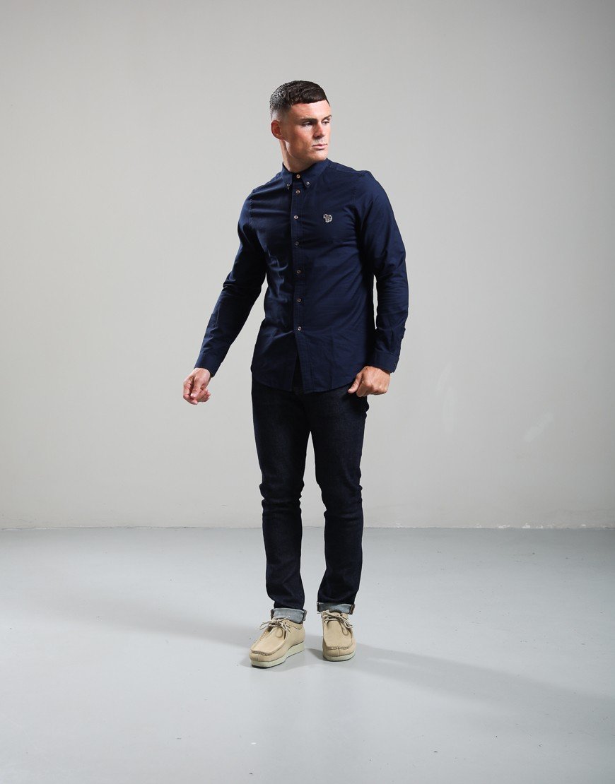Paul Smith Tailored Fit Zebra Long Sleeve Shirt Navy