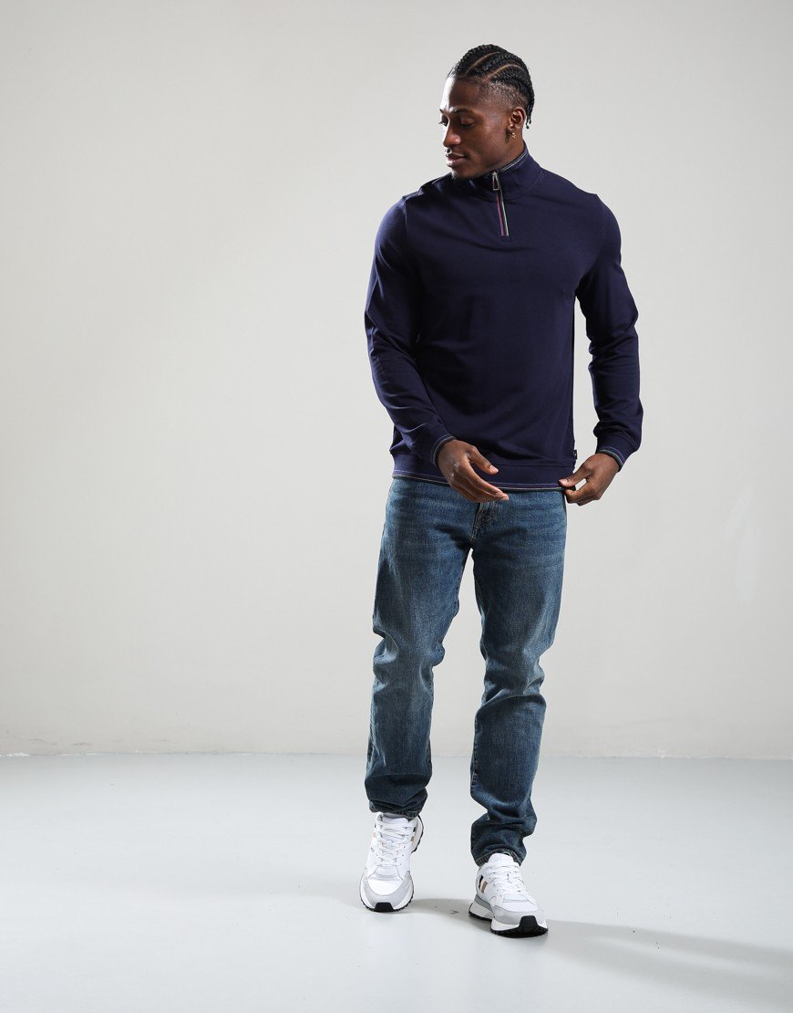 Paul Smith Cotton-Blend Sports Stripe Quarter Zip Sweat 49 Navy