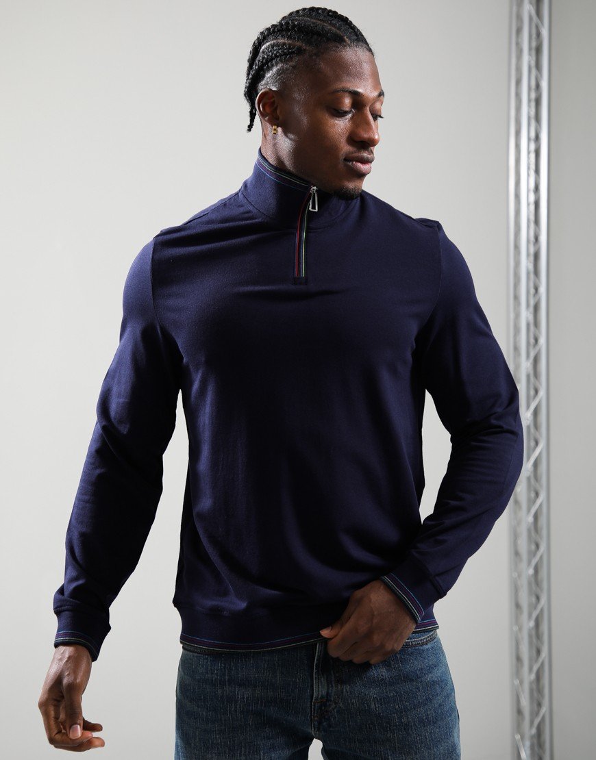 Paul Smith Cotton-Blend Sports Stripe Quarter Zip Sweat 49 Navy
