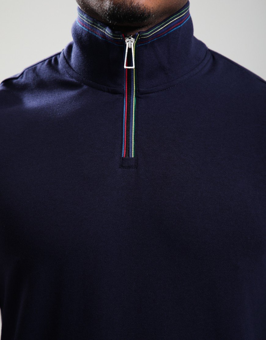 Paul Smith Cotton-Blend Sports Stripe Quarter Zip Sweat 49 Navy