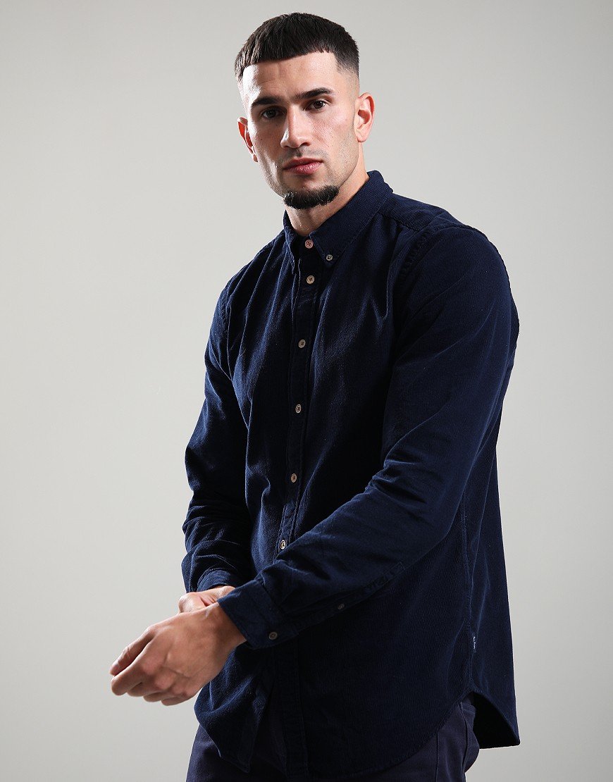 Paul Smith Long Sleeve Tailored Fit Cord Shirt 49 Very Dark Navy