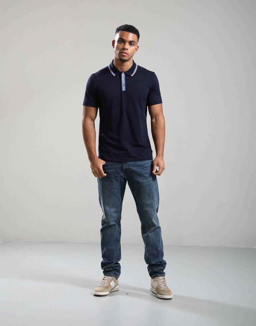 Paul Smith Plated Jersey Contrast Tipping Polo Shirt Navy