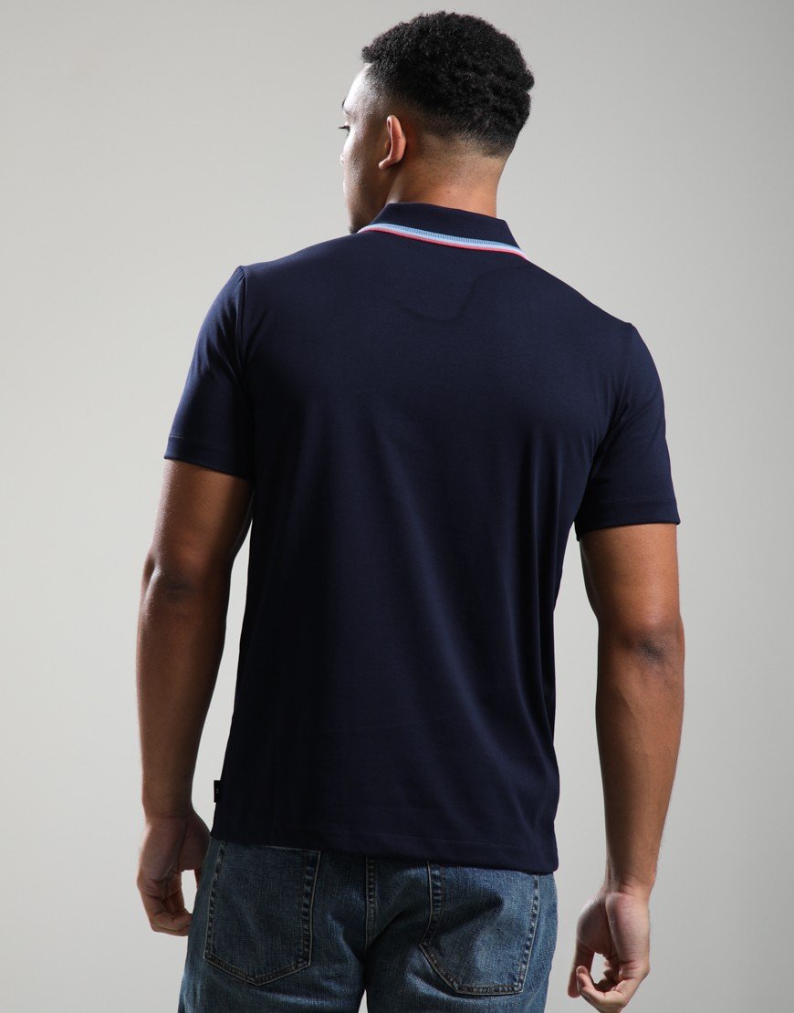 Paul Smith Plated Jersey Contrast Tipping Polo Shirt Navy