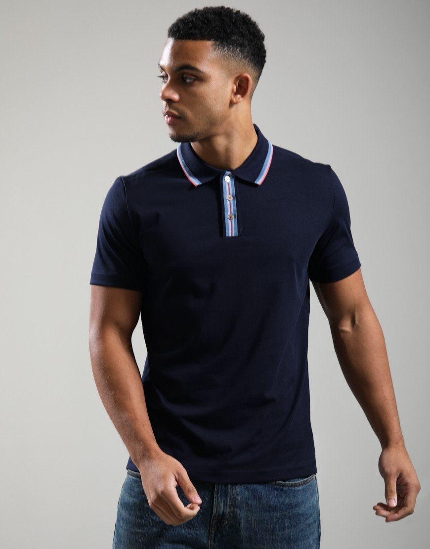 Paul Smith Plated Jersey Contrast Tipping Polo Shirt Navy
