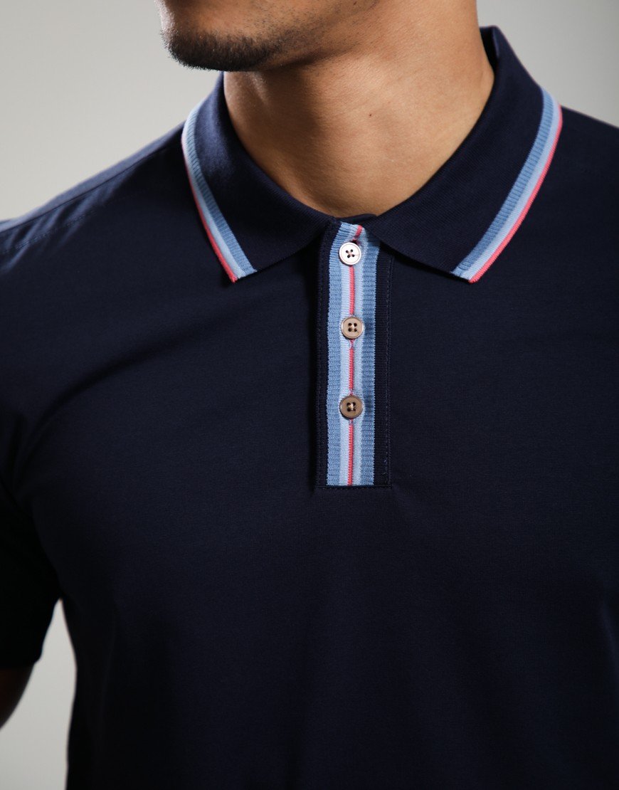 Paul Smith Plated Jersey Contrast Tipping Polo Shirt Navy