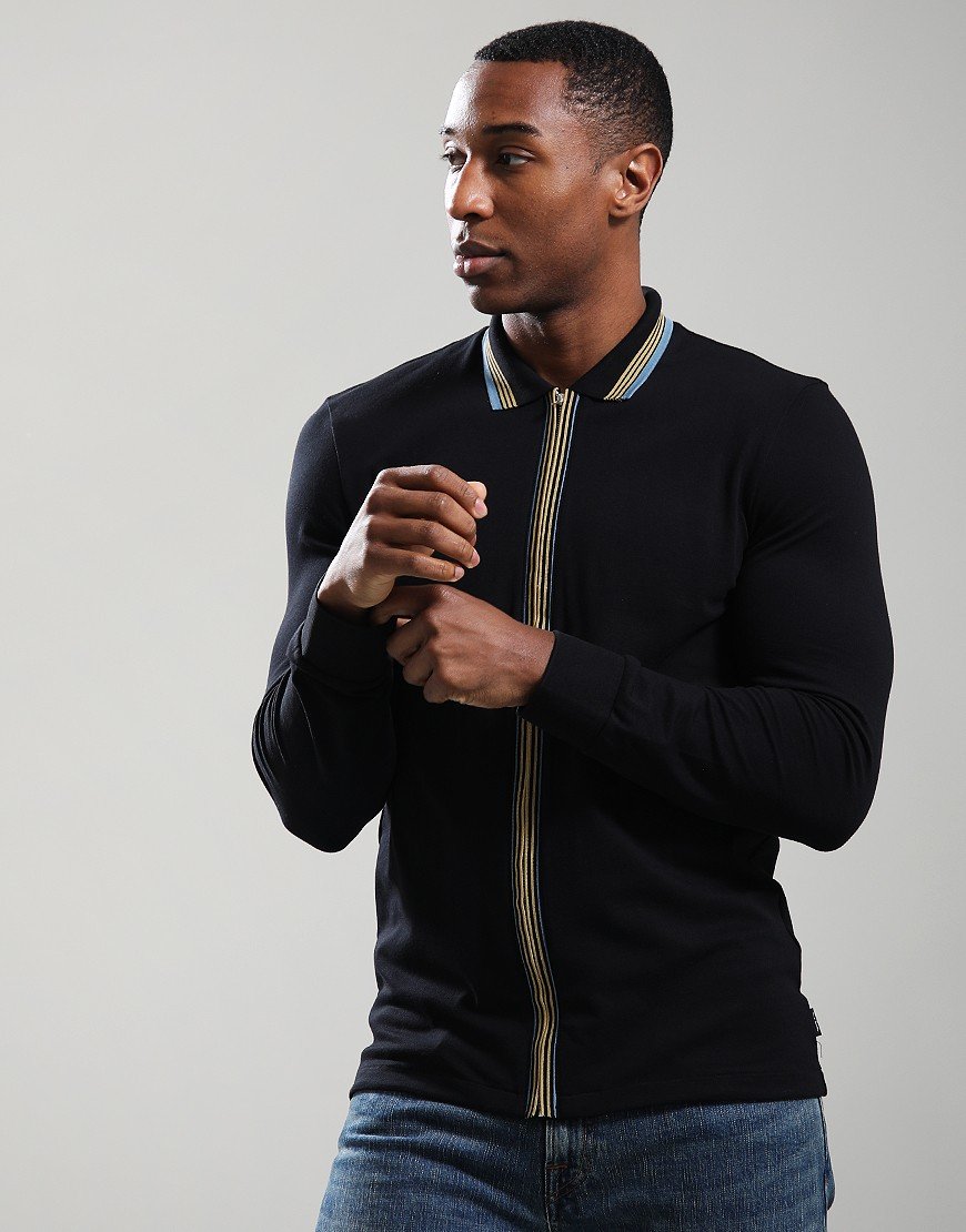 Paul Smith Regular Fit Long Sleeve Zip Polo Shirt 79 Black